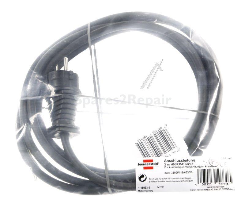 Brennenstuhl Mains Power Lead - 1160330 Extension Cable 3m Black H05rr-f 3g1 5